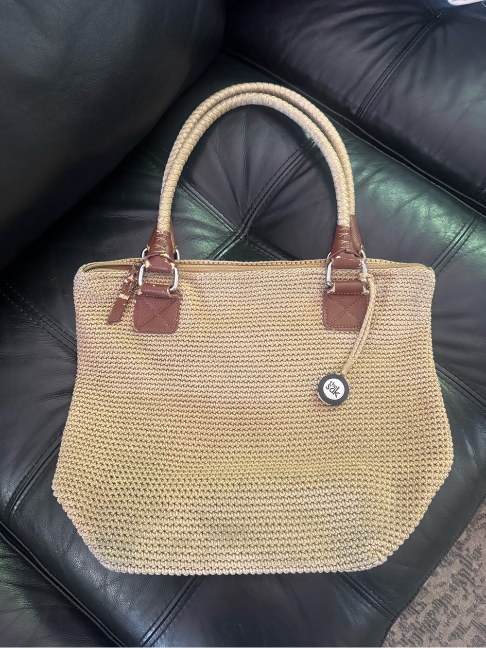 The Sak Woven Straw Tote Bag with Brown Trim - Beige